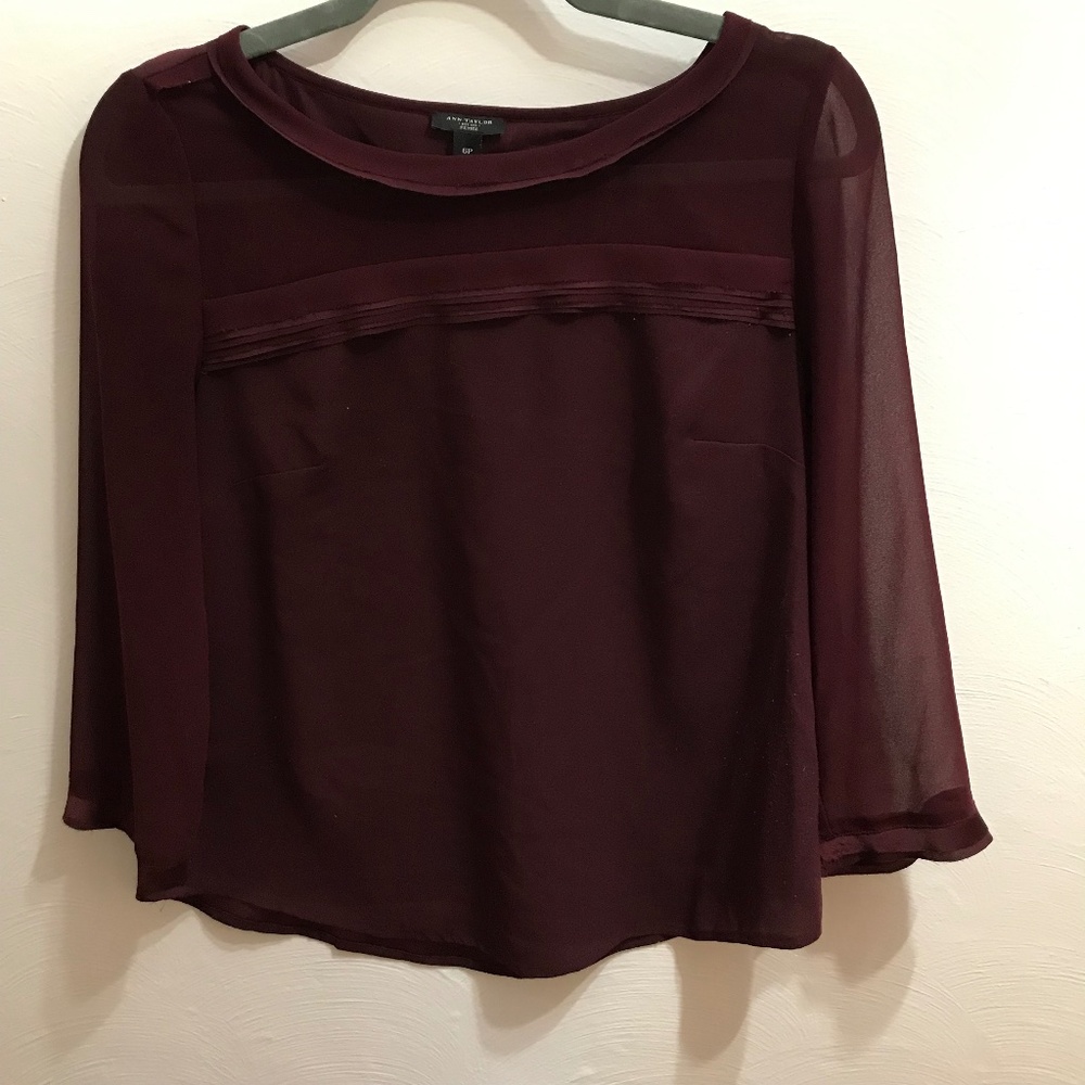 Ann Taylor Burgundy Chiffon Top